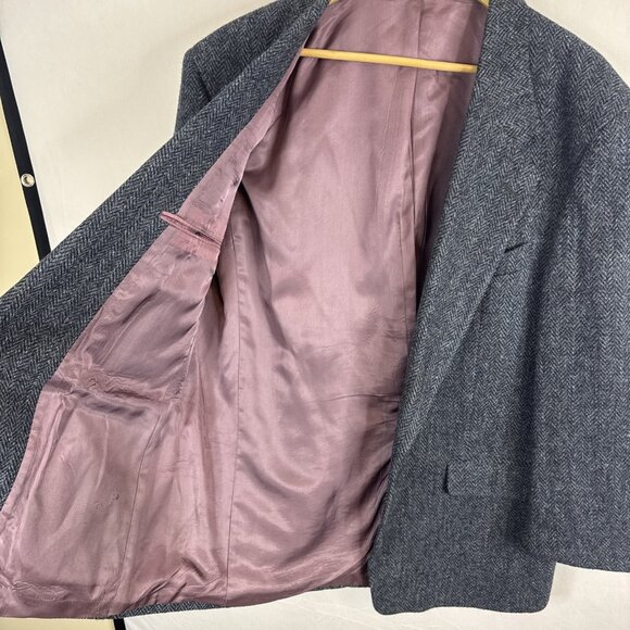 Vintage Harris Tweed Herringbone Sport Coat Blazer Men’s 44S Short Gray Blue - Picture 8 of 8